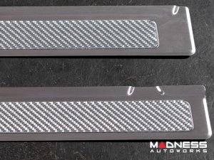 FIAT 500 Door Sills - Stainless Steel w/ Silver Carbon Fiber Inlays - 595 Turismo Logo